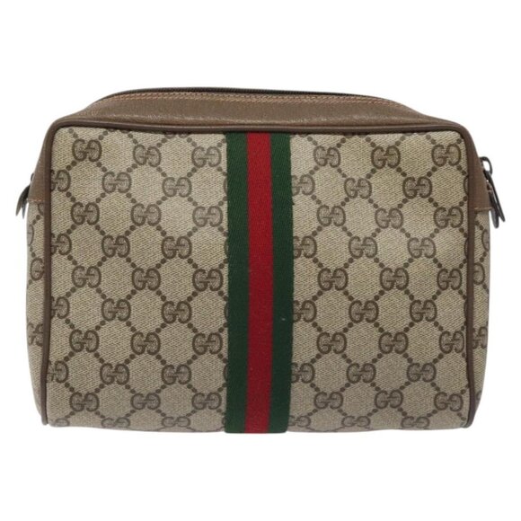 GUCCI GG Supreme Web Sherry Line Clutch Bag PVC Beige 89 01 012 Auth BA2580 - Picture 1 of 16